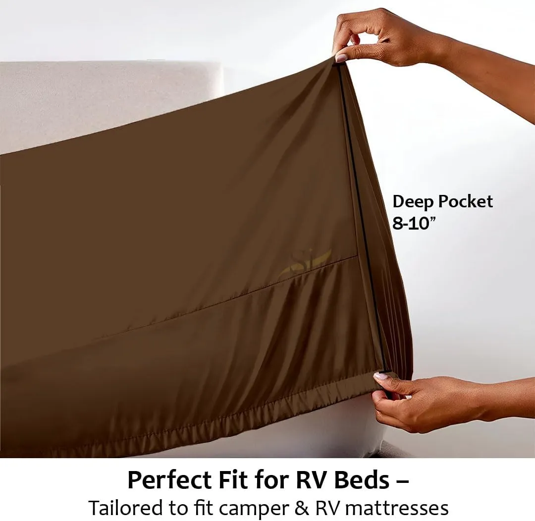 Shreem Linen Microfiber RV Sheet Sets, 48x75 3/4 Full Bunk, Chocolate Solid - Fits Mattresses up to 8 Inches Deep, 4 Piece RV Bed Sheets for Campers, Motorhomes, and Travel Trailers