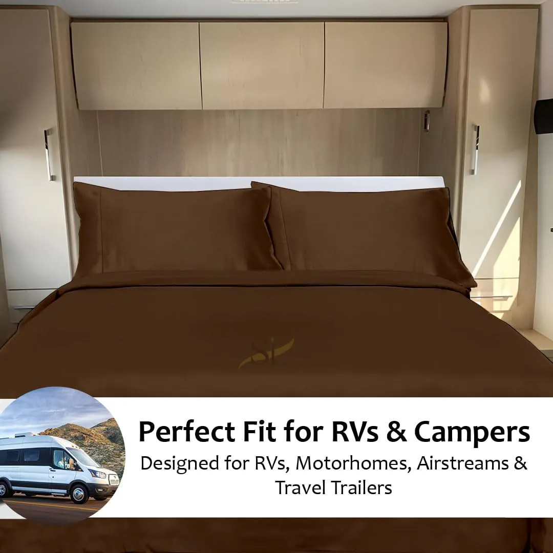 Shreem Linen Microfiber RV Sheet Sets, 48x75 3/4 Full Bunk, Chocolate Solid - Fits Mattresses up to 8 Inches Deep, 4 Piece RV Bed Sheets for Campers, Motorhomes, and Travel Trailers