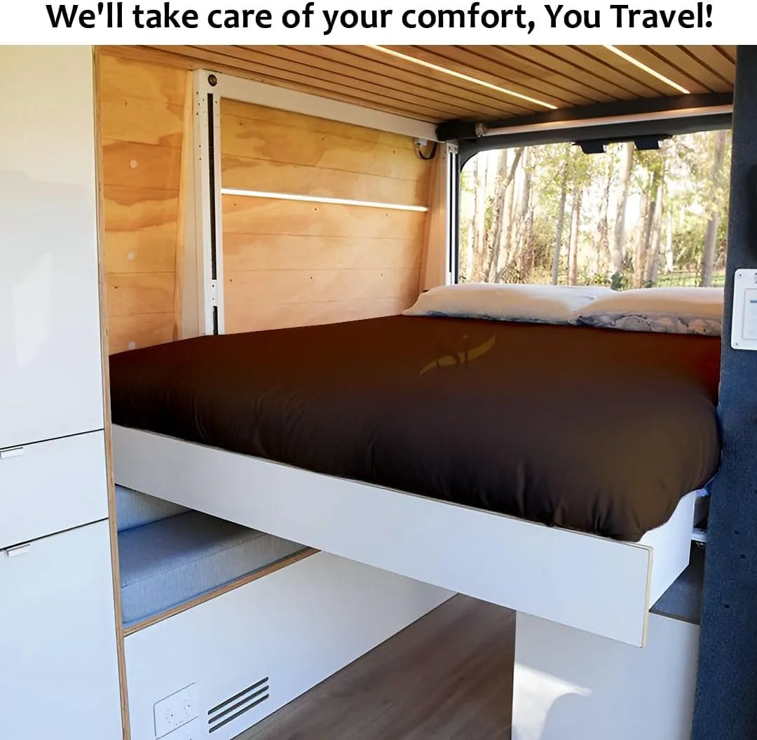 Shreem Linen Microfiber RV Sheet Sets, 48x75 3/4 Full Bunk, Chocolate Solid - Fits Mattresses up to 8 Inches Deep, 4 Piece RV Bed Sheets for Campers, Motorhomes, and Travel Trailers