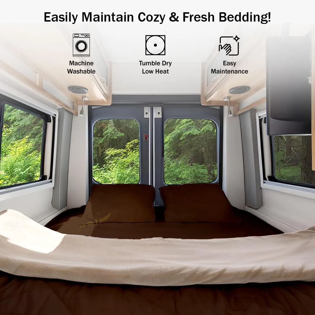 Shreem Linen Microfiber RV Sheet Sets, 48x75 3/4 Full Bunk, Chocolate Solid - Fits Mattresses up to 8 Inches Deep, 4 Piece RV Bed Sheets for Campers, Motorhomes, and Travel Trailers