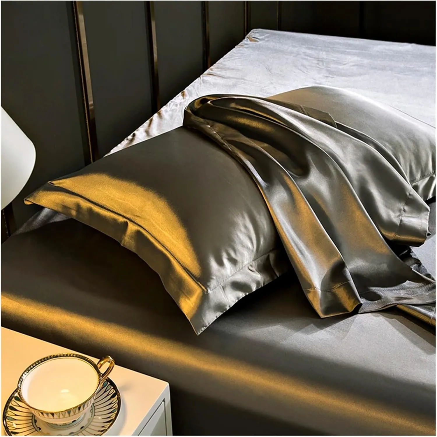 Silk, Four Piece Duvet Set,Flat Sheet, Silk Smooth, Sleeping Silk,Queen King Bed Linen Sets(B,Twin)