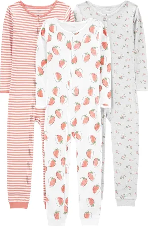 Simple Joys by Carter's Girls' 3-Pack Snug Fit Footless Cotton Pajamas