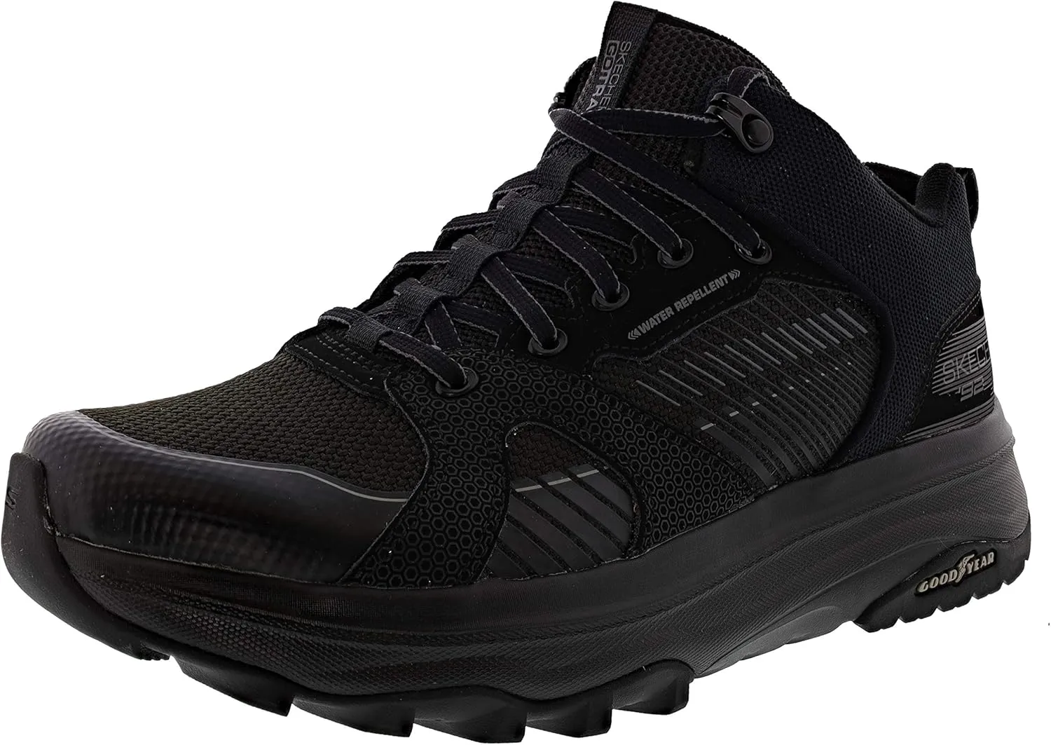 Skechers Womens Max Cushioning Trail Hiking and Trail Running Sneaker, Black/Black, 9