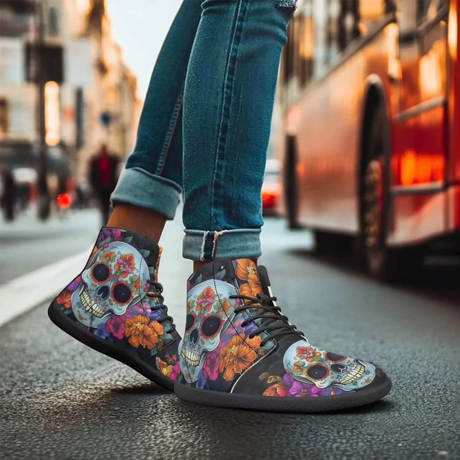 Skull High Top Basketball Barefoot Shoes for Men Women Casual Walking Work Shoes Running Sneakers