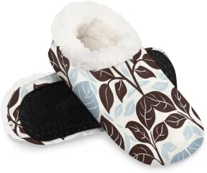 Slippers for Women Flower Vintage Leaves Warm Soft Cozy Warm House Slipper With Fuzzy Closed Back Anti-Slip Memory Foam Non Slip Sole for Indoor Bedroom Winter Ladies Shoes