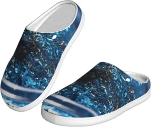 Slippers for Women Men Cotton Slippers Blue Powder Plush Shoes Non-slip TPR Slippers