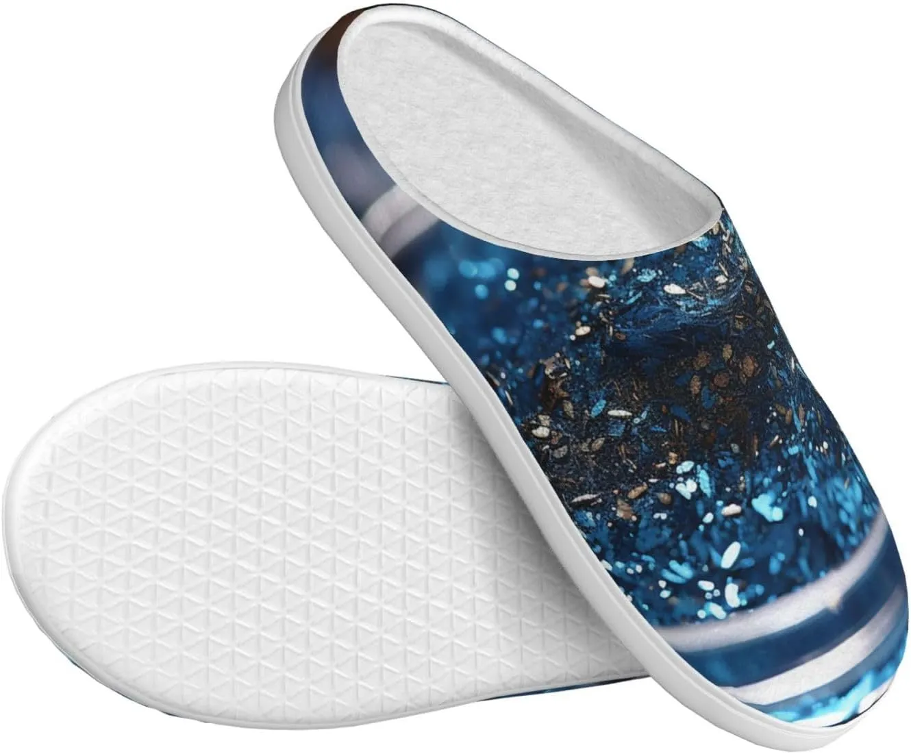 Slippers for Women Men Cotton Slippers Blue Powder Plush Shoes Non-slip TPR Slippers