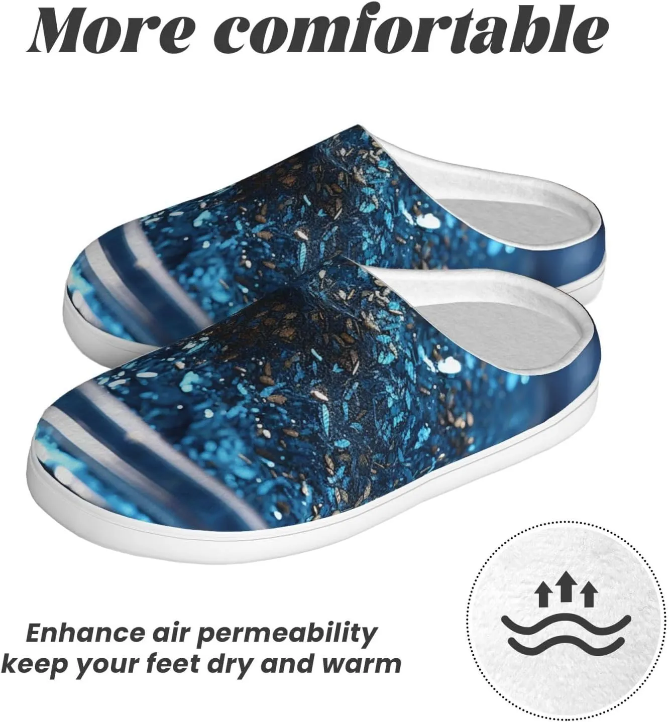 Slippers for Women Men Cotton Slippers Blue Powder Plush Shoes Non-slip TPR Slippers
