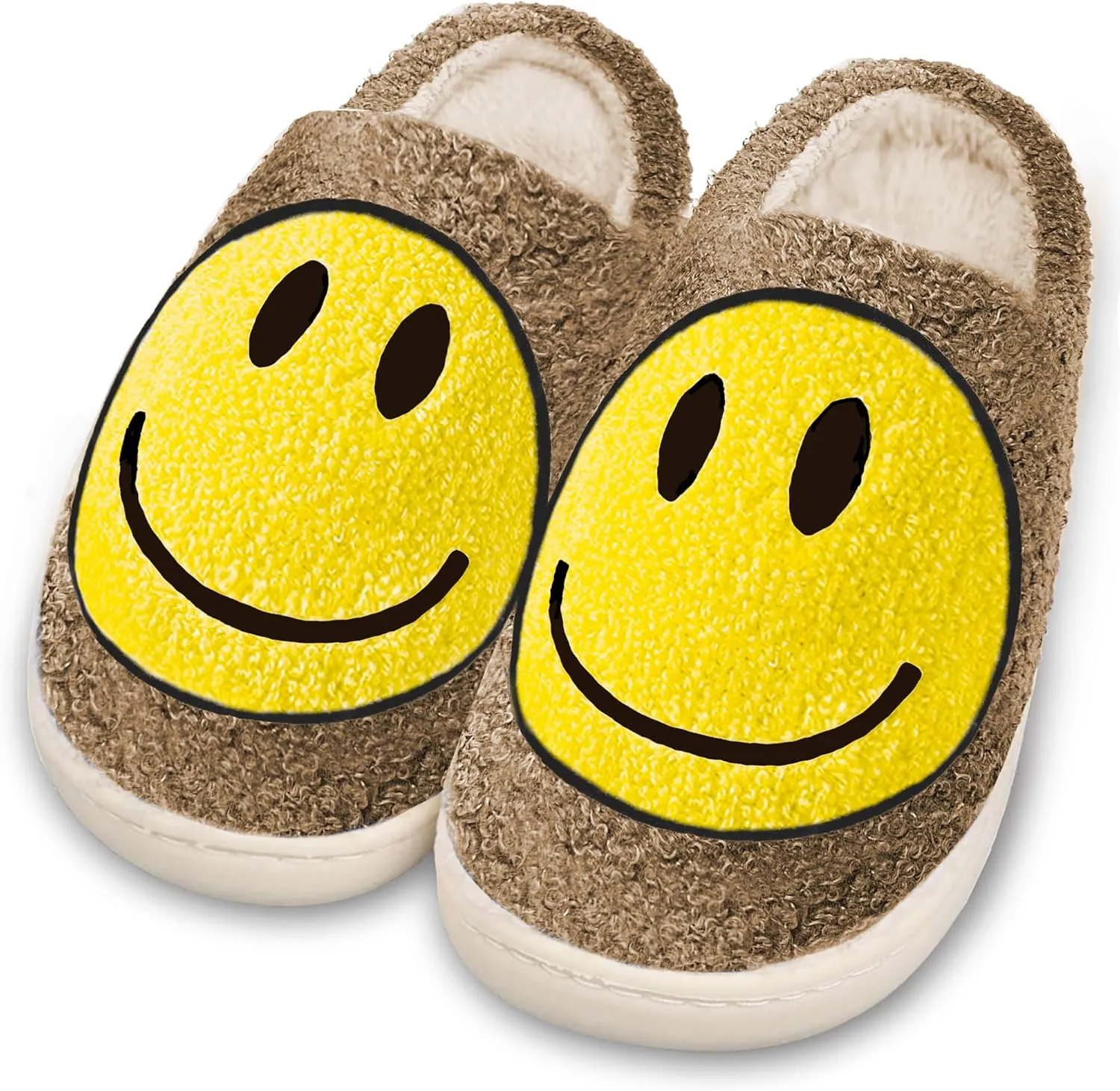 Smile Face Slippers for Women and Men, Retro Comfy Warm Soft Fuzzy Plush Slip-On House Shoes Funny Cute Happy Smile Home Winter Warmies Pillow Cloud Memory Foam Fluffy Slipper for Indoor & Outdoor