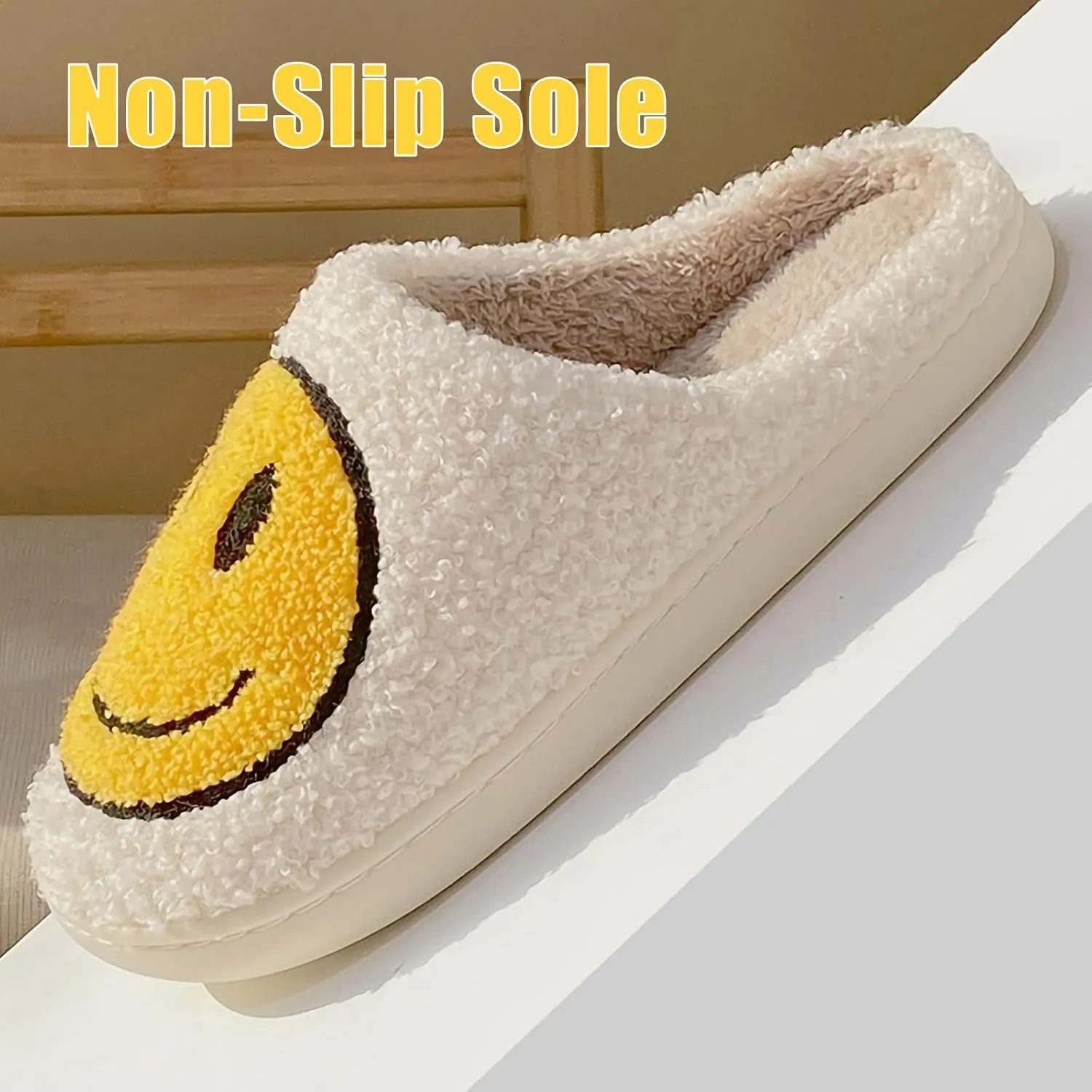 Smile Face Slippers for Women and Men, Retro Comfy Warm Soft Fuzzy Plush Slip-On House Shoes Funny Cute Happy Smile Home Winter Warmies Pillow Cloud Memory Foam Fluffy Slipper for Indoor & Outdoor