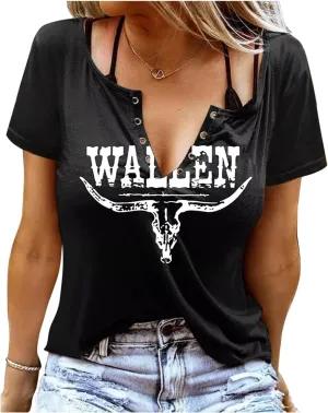 Smooth As Tennessee Whiskey Sweet As Strawberry Wine Country Music Tee Shirt for Women Summer Ring Hole V Neck T Shirts