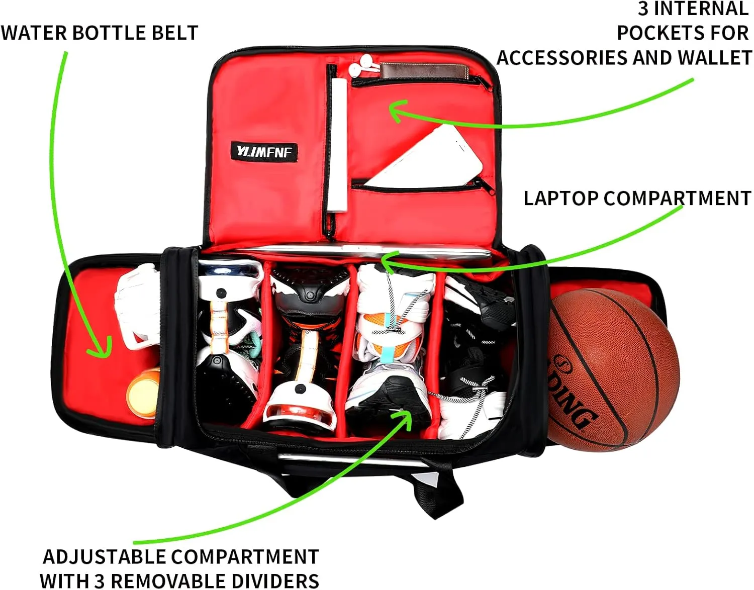 Sneaker Bag for Travel, Premium Multi-functional Duffel Bag, Gym Training Bag With 3 Adjustable Compartment Dividers, Waterproof Outdoor Sports Bag Red