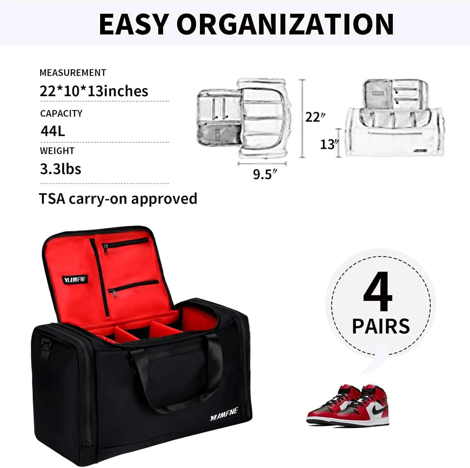 Sneaker Bag for Travel, Premium Multi-functional Duffel Bag, Gym Training Bag With 3 Adjustable Compartment Dividers, Waterproof Outdoor Sports Bag Red