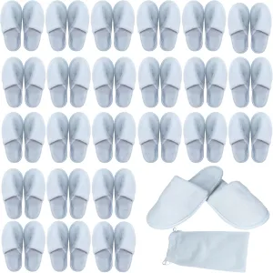 Soft Touch White Disposable Slippers for Guests Men & Women 25 Pairs, Non-Slip Closed Toe Towelling Slippers with Pouch for Hotel Spa Home Travel Party Wedding