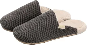 Solid Corduroy Striped Cotton Slippers Soft Fluffy Warm Cozy Home Non-Slip Couple Style Casual Memory Foam Fuzzy Slides Indoor Outdoor Anti-Skid (Size:40-41,Color:gray)