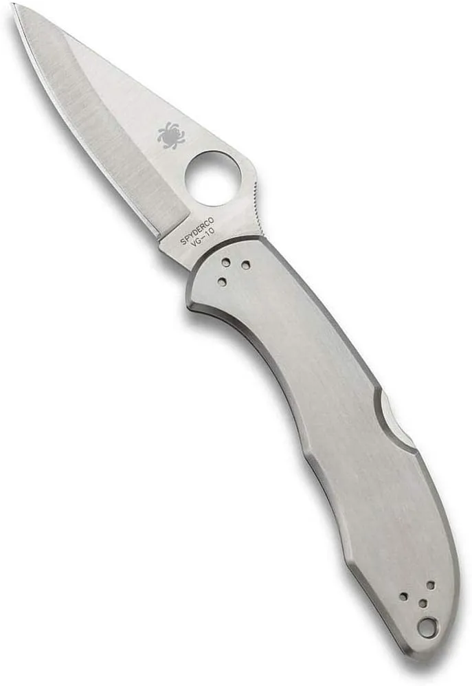 Spyderco Delica 4 Signature Knife with 2.95" Saber-Ground VG-10 Steel Blade and Durable Stainless Steel Handle - PlainEdge - C11P