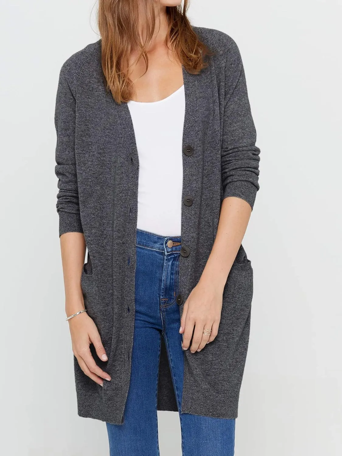 State Cashmere Women's Button Front Cardigan 100% Pure Cashmere V Neck Fashion Sweater Dress with Pockets