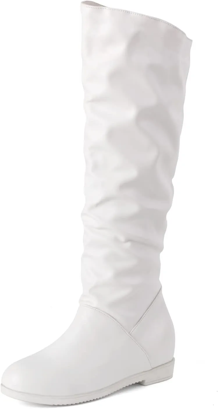 Sungtin Women's Faux Leather Knee High Flat Slouch Boots