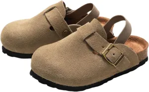 SywzX&xfybz Boys Girls Cow Suede Clogs Unisex Toddler Slip-on Slippers Kids Outdoor Indoor Flat Shoes Classic Cork Adjustable Buckle Mules Cute Sandals