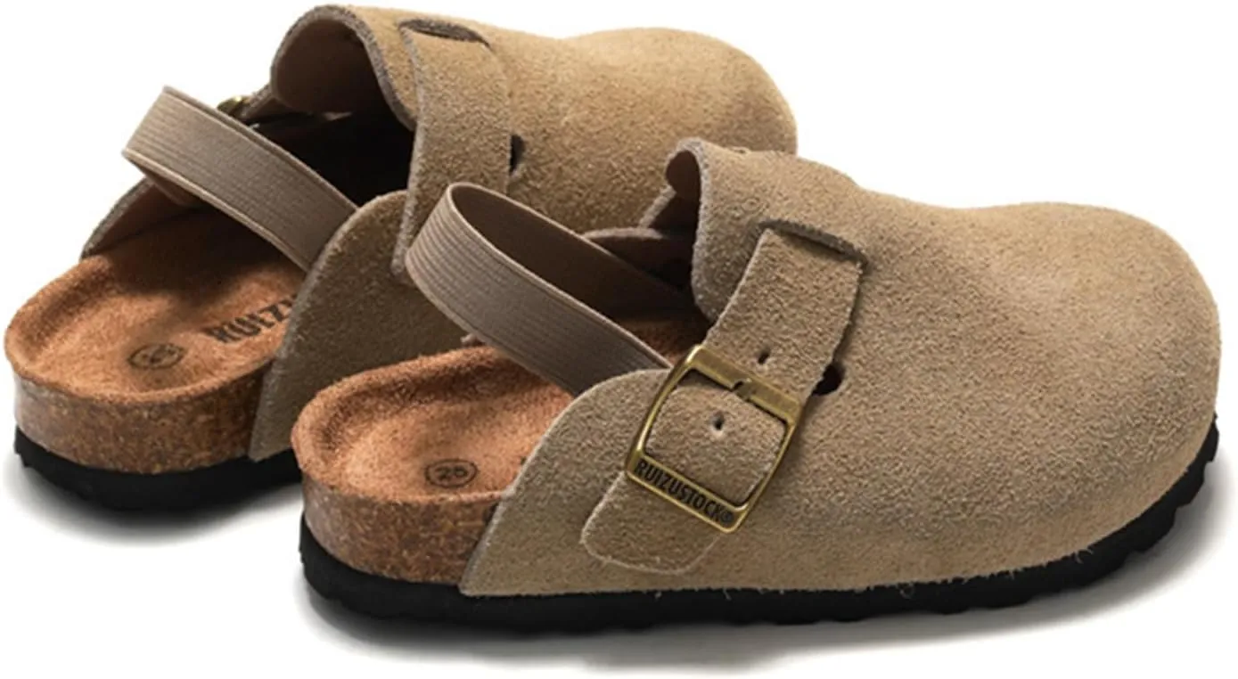 SywzX&xfybz Boys Girls Cow Suede Clogs Unisex Toddler Slip-on Slippers Kids Outdoor Indoor Flat Shoes Classic Cork Adjustable Buckle Mules Cute Sandals
