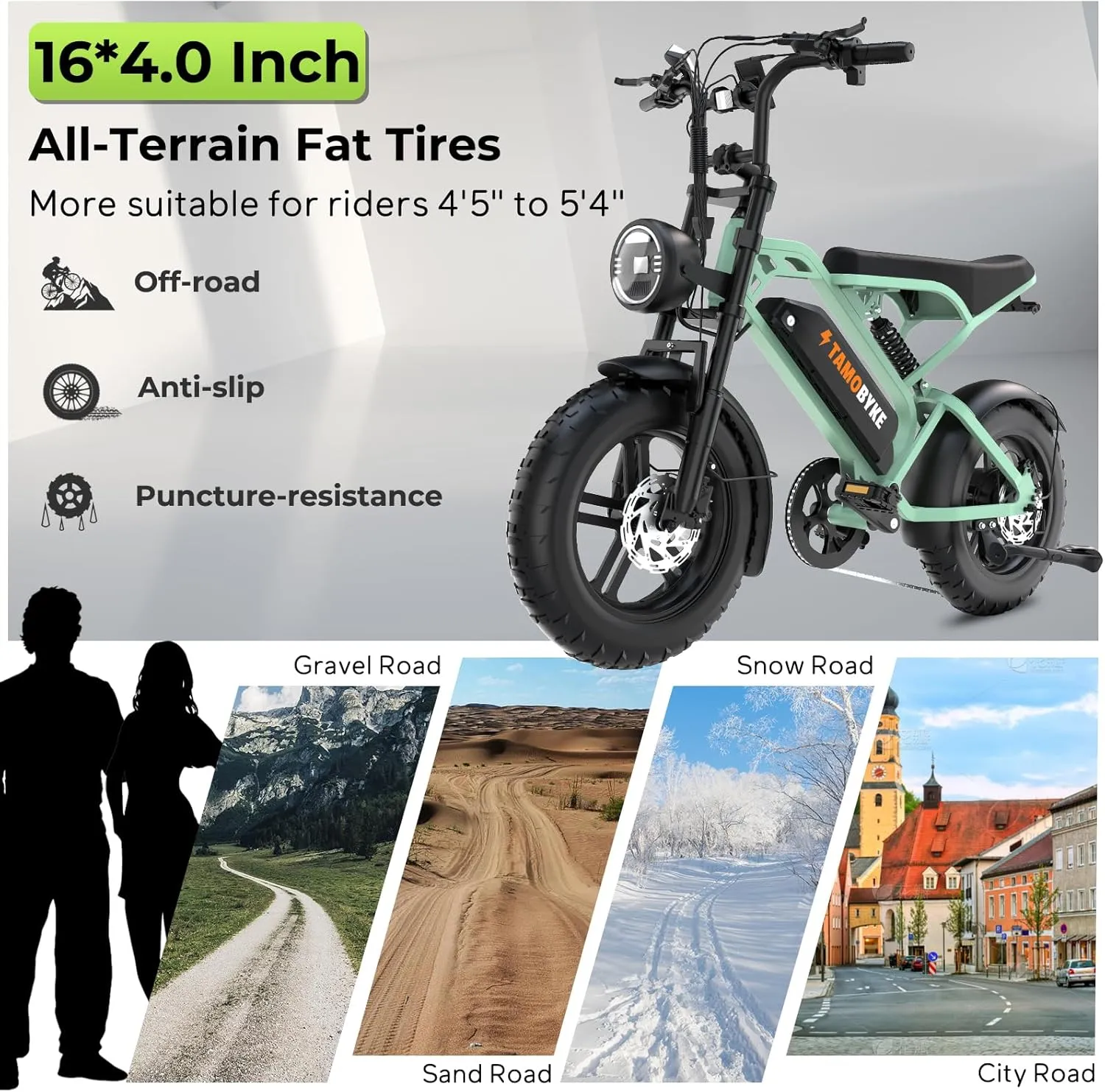 T16 Electric Bike for Teens & Childs, 1000W Motor 48V15.6Ah Removable Battery, 30MPH Off-Road Electric Bicycle,16"Fat Tire Ebike for Kids, 7-Speed,Dual Hydraulic Brakes, Fits Riders 4'5"-5'4"