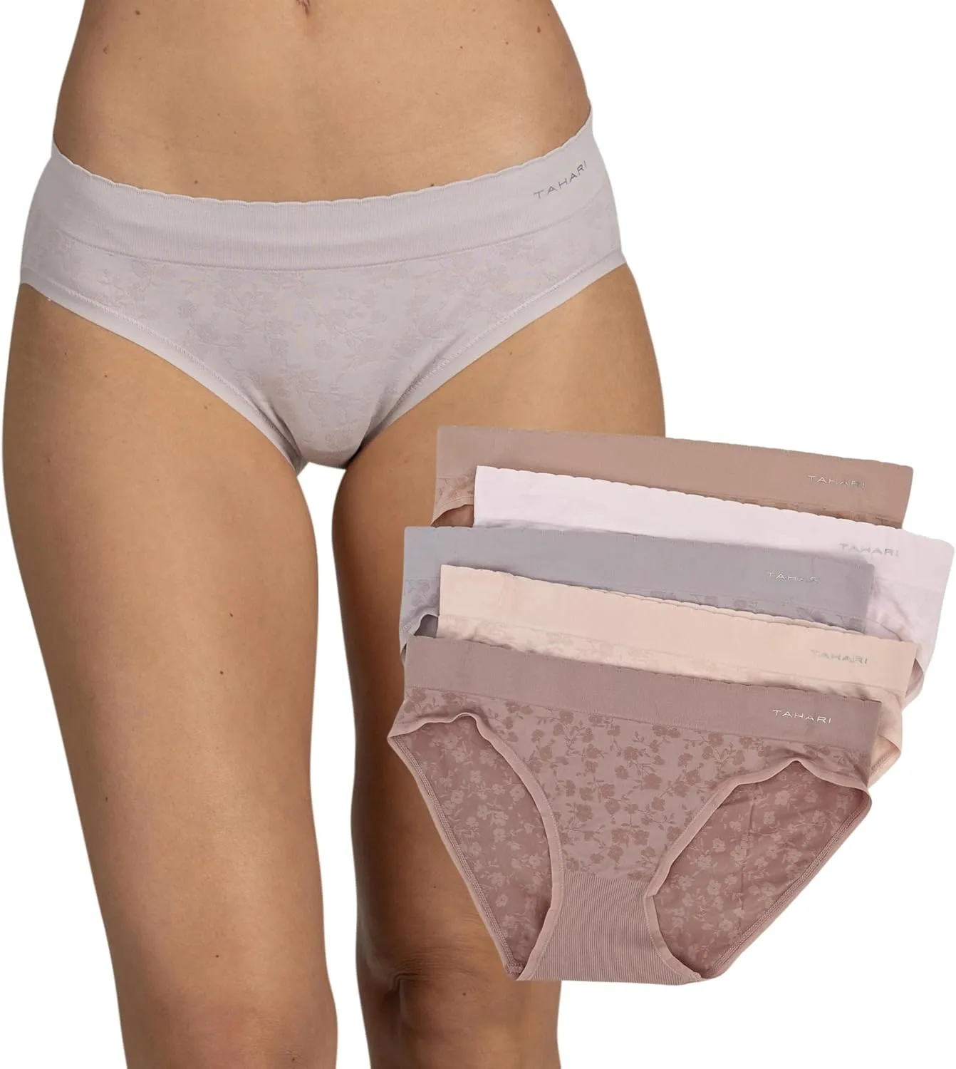 TAHARI Women's 5-Pack Seamless Bikini Hipster Underwear Invisible No Show Nylon Spandex Women Panties