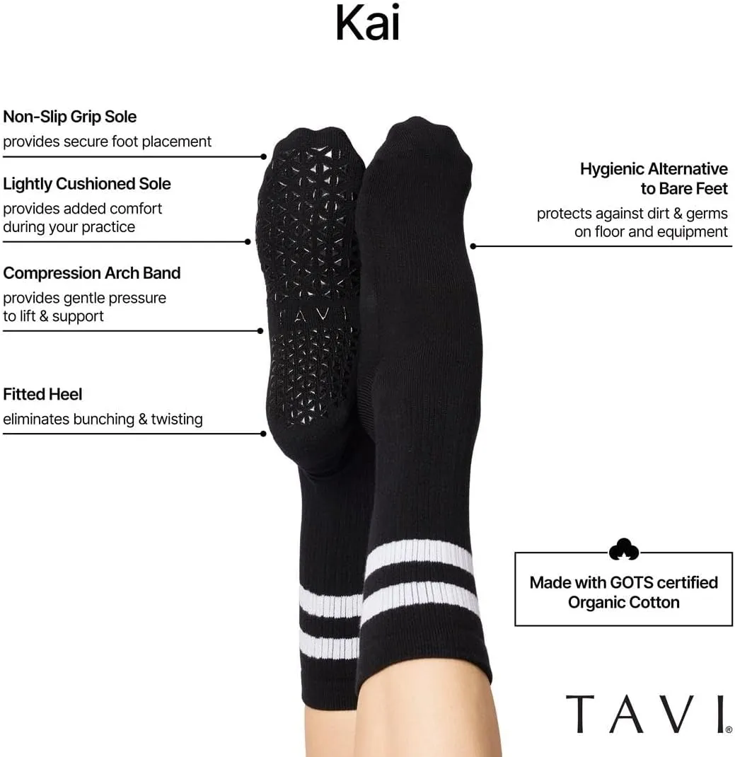 TAVI Kai Fashion Crew Grip Socks - For Slipper Barre, Pilates, and Yoga - with Grips for Women and Men