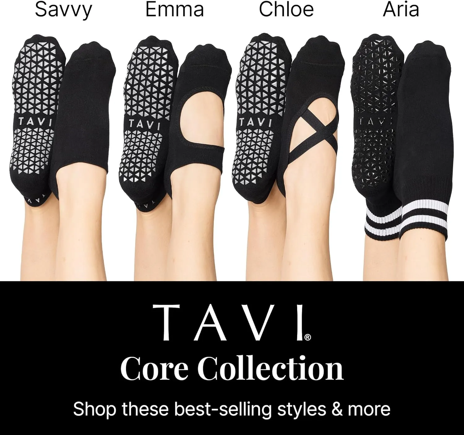 TAVI Kai Fashion Crew Grip Socks - For Slipper Barre, Pilates, and Yoga - with Grips for Women and Men