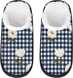 Tavisto Daisy Plaid Stripes Cozy Plush Lined Slippers - Cute Designs, Durable & Non-Slip Soles - Women's & Men's Indoor House Slippers_M