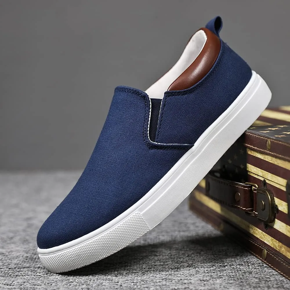 tazimall Men's Large Size Canvas Shoes, Slip on Flat Loafers