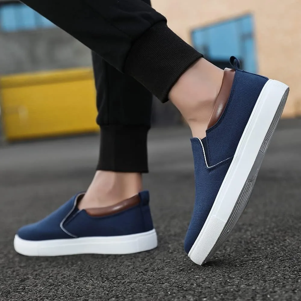 tazimall Men's Large Size Canvas Shoes, Slip on Flat Loafers