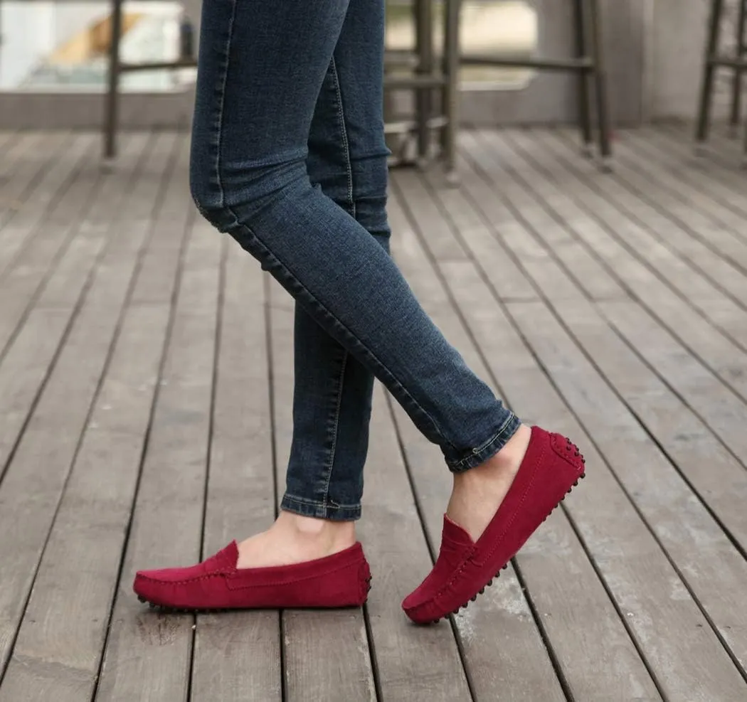 TDA Womens Comfortable Suede Leather Driving Walking Running Boat Loafers Moccasins Flats Multi Colored