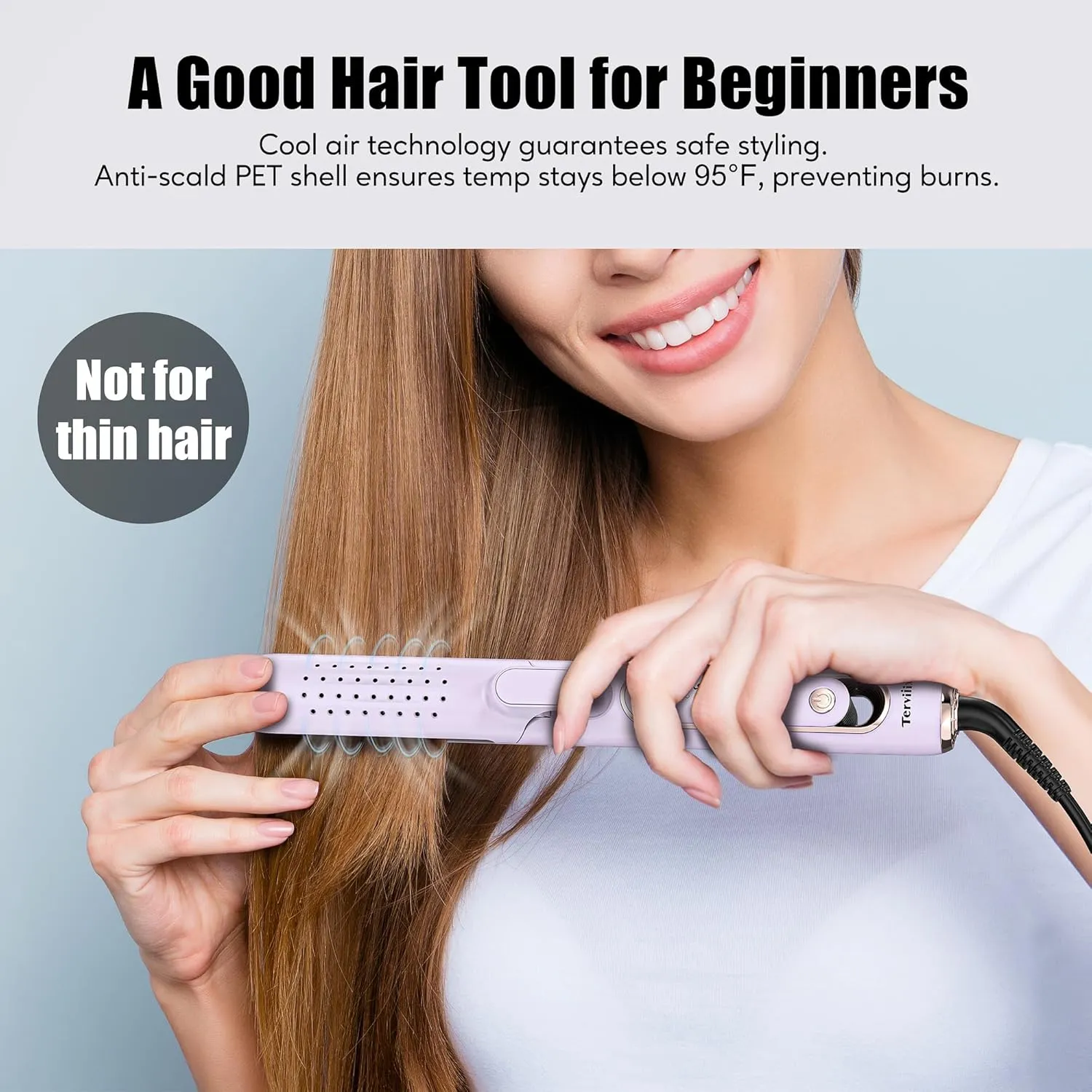 Terviiix Airflow Styler Curling Iron, Hair Curler with Cooling Air Vents to Lock in Style, Titanium Flat Iron Hair Straightener for Travel, 5 Adjustable Temp, Dual Voltage, Auto Shut Off, Purple