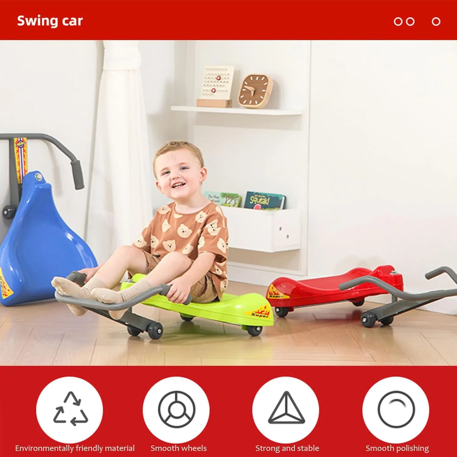 The Sit Skate, No Battery, Gears or Pedals, 4 Wheels and Double Triangle Chassis, Power by Zigzag Motion, Wiggle Car for Kids Ages 3 Years and Above (red)