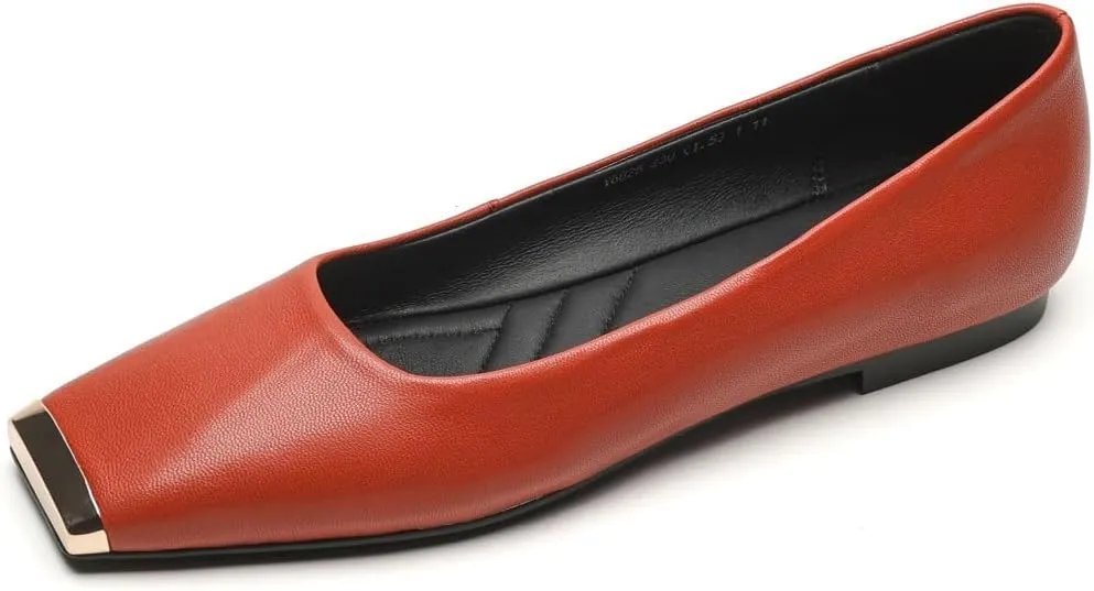 TinaCus Handmade Square Toe Genuine Leather Women's Slip On Comfortable Flat Shoes