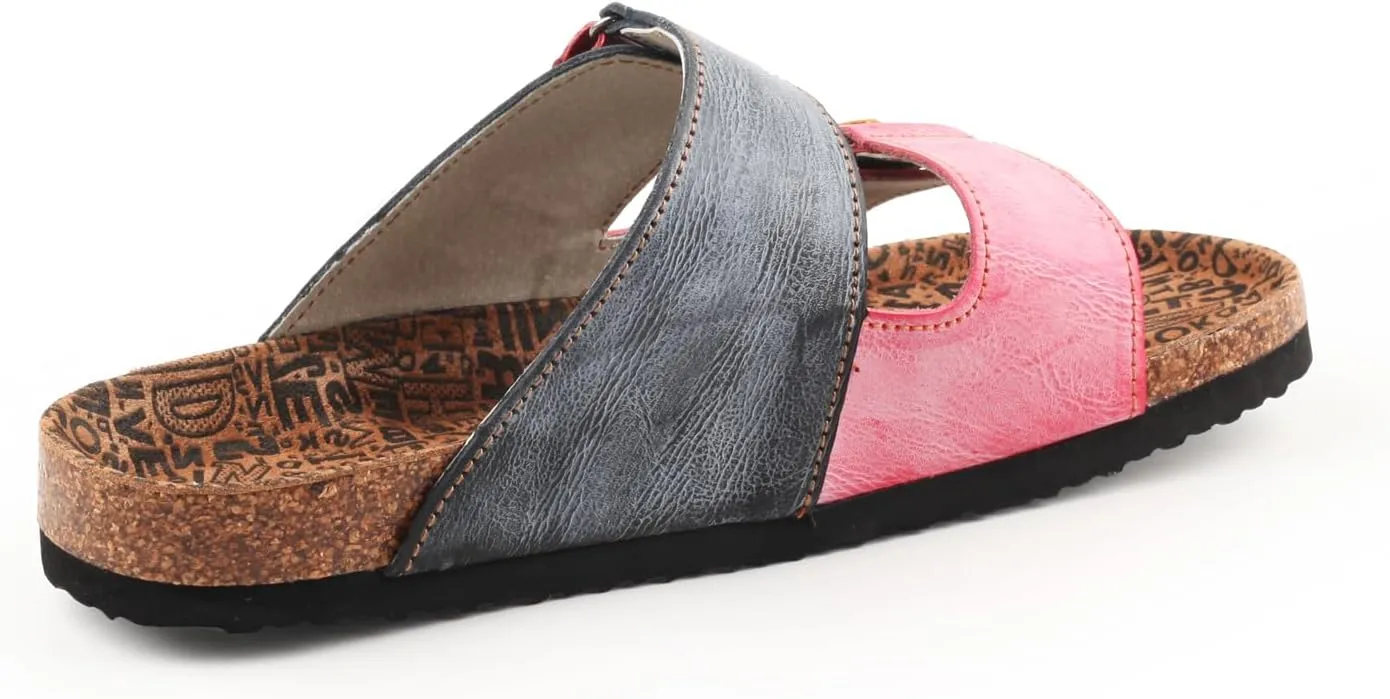 TMA EYES Womens Flat Sandals with Cork Footbed Open Toe Slides Adjustable Slip On Slippers