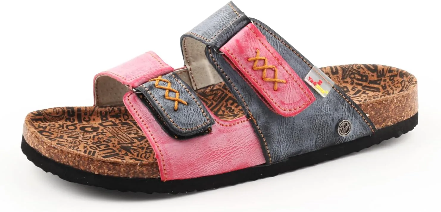 TMA EYES Womens Flat Sandals with Cork Footbed Open Toe Slides Adjustable Slip On Slippers