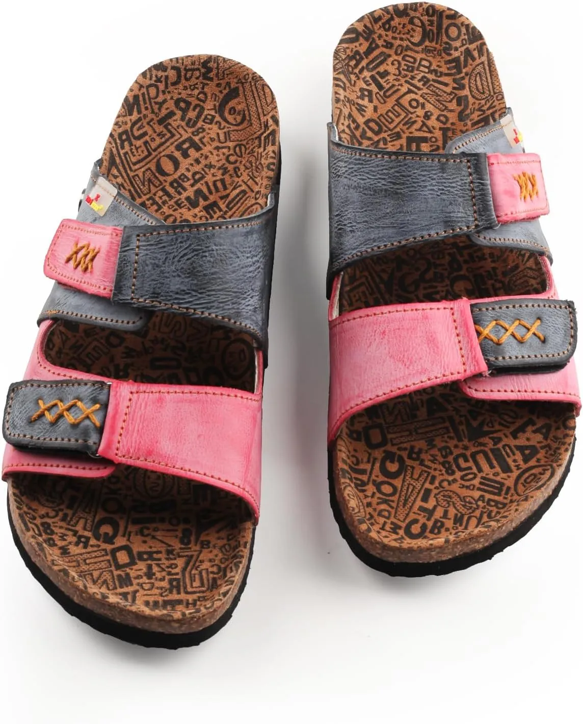 TMA EYES Womens Flat Sandals with Cork Footbed Open Toe Slides Adjustable Slip On Slippers