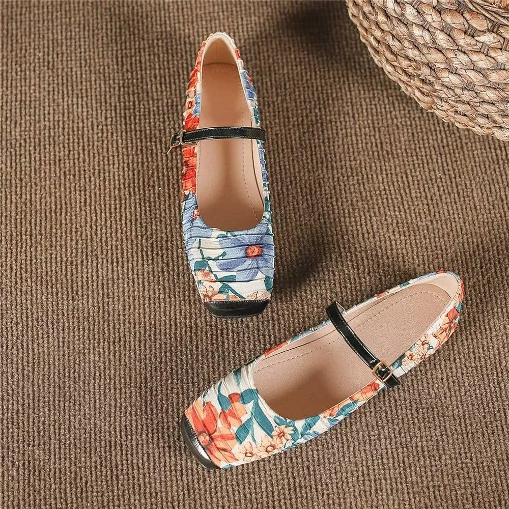 TN TANGNEST Women's Mary Jane Flats Fashion Square Toe Slip On Buckle Flats Soft Comfortable Casual Flat Shoes