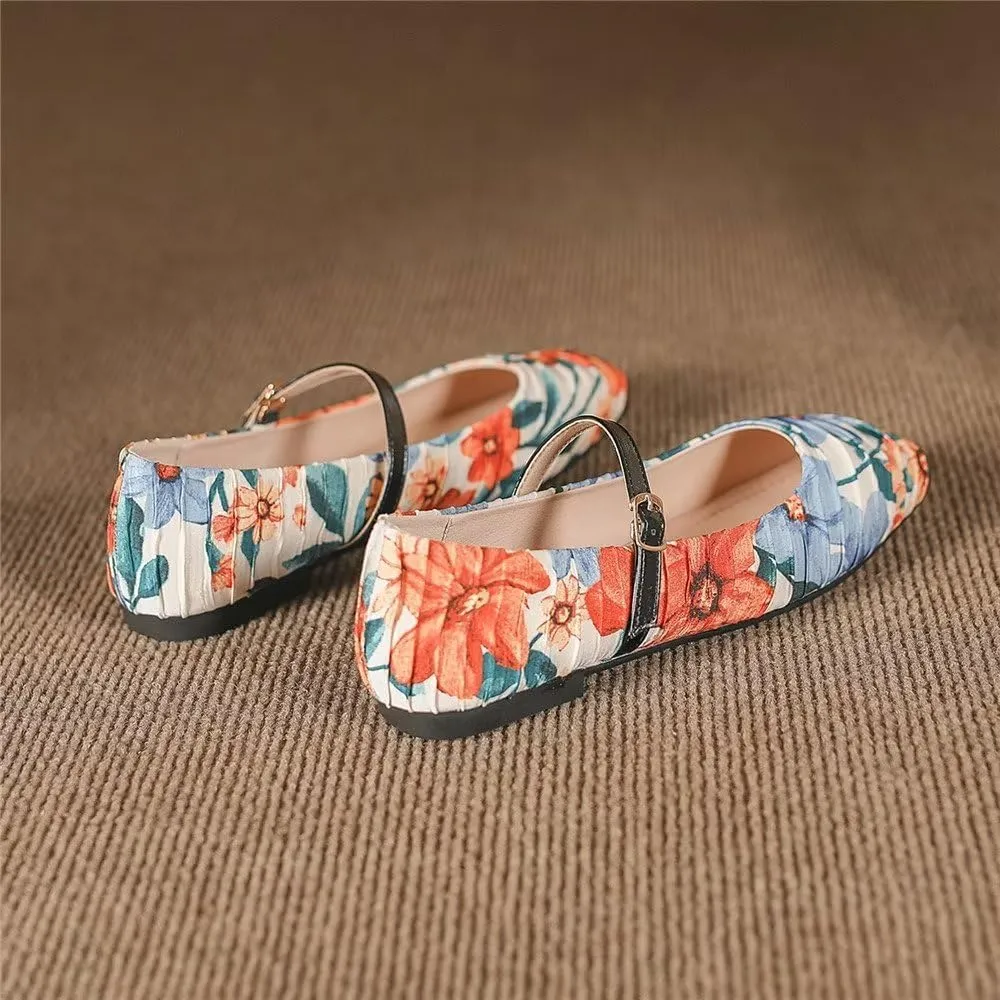 TN TANGNEST Women's Mary Jane Flats Fashion Square Toe Slip On Buckle Flats Soft Comfortable Casual Flat Shoes