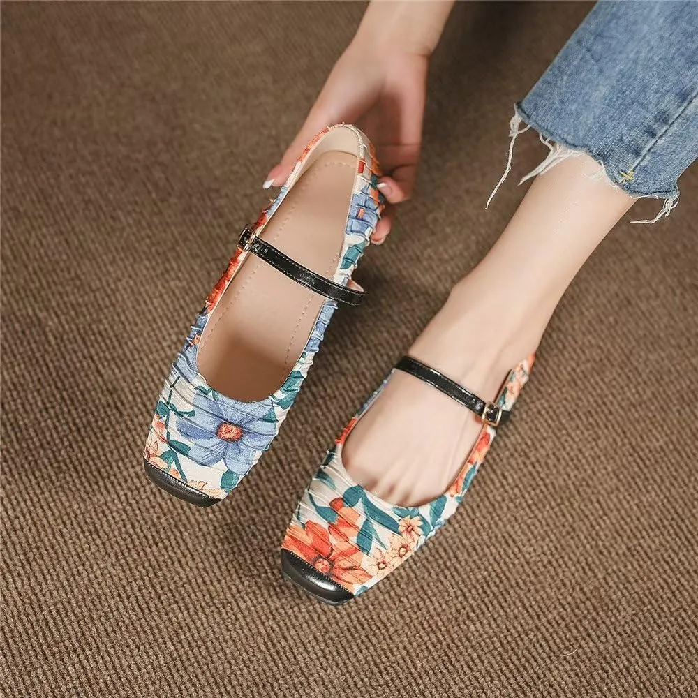 TN TANGNEST Women's Mary Jane Flats Fashion Square Toe Slip On Buckle Flats Soft Comfortable Casual Flat Shoes