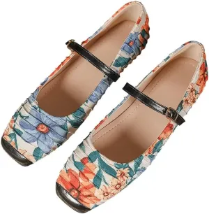 TN TANGNEST Women's Mary Jane Flats Fashion Square Toe Slip On Buckle Flats Soft Comfortable Casual Flat Shoes