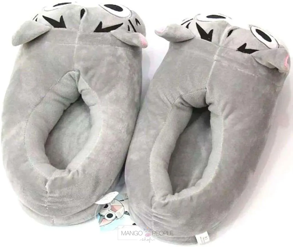 TomCat Grey Plush Slippers