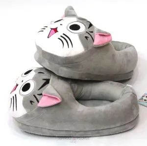 TomCat Grey Plush Slippers