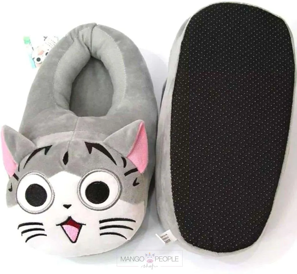 TomCat Grey Plush Slippers