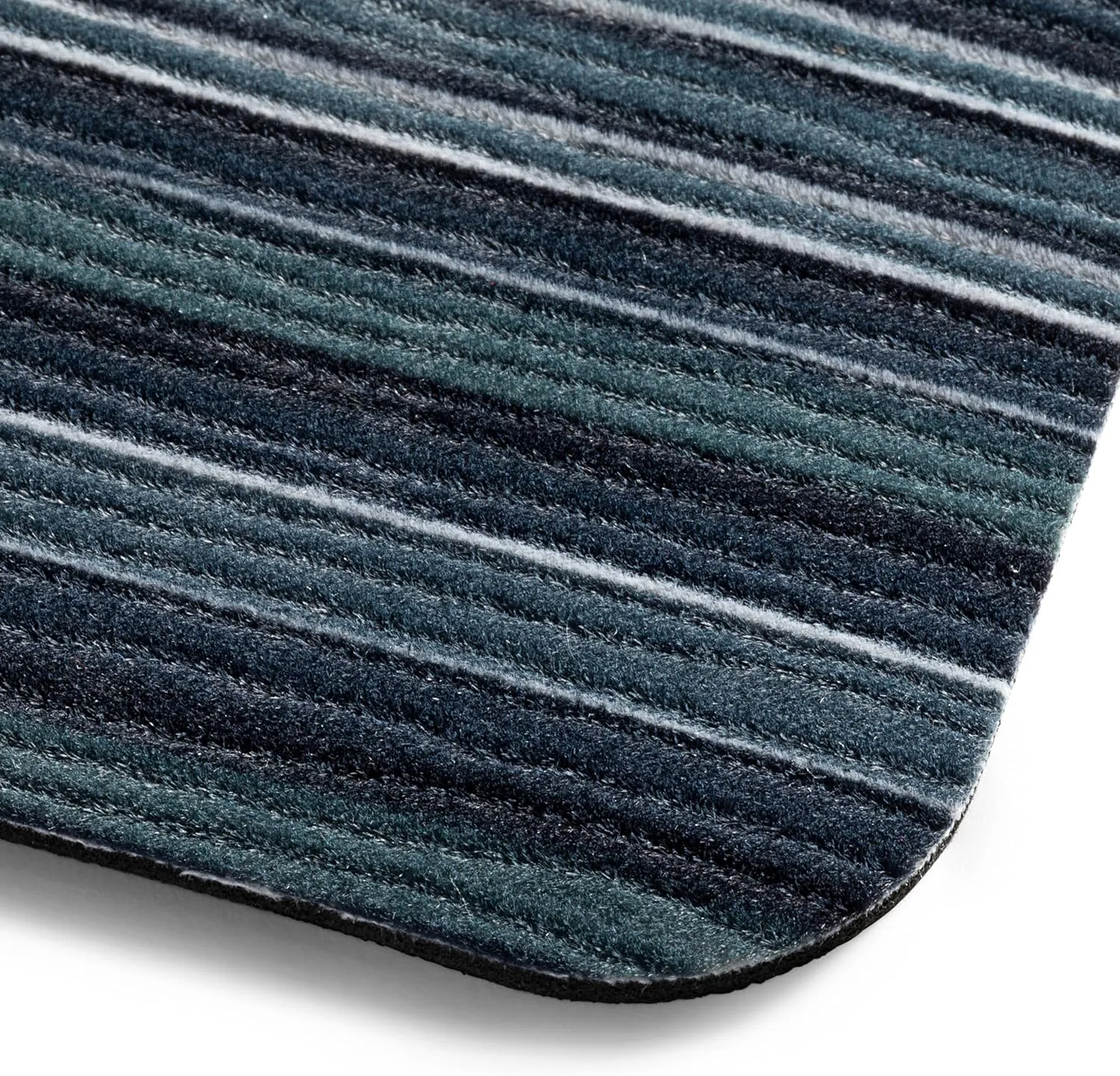 TOWN & COUNTRY BASICS Smooth Step Striped Low Profile Utility Kitchen Mat, Machine Washable, with Non-Slip Backing, Blue/Black, 24"x35"
