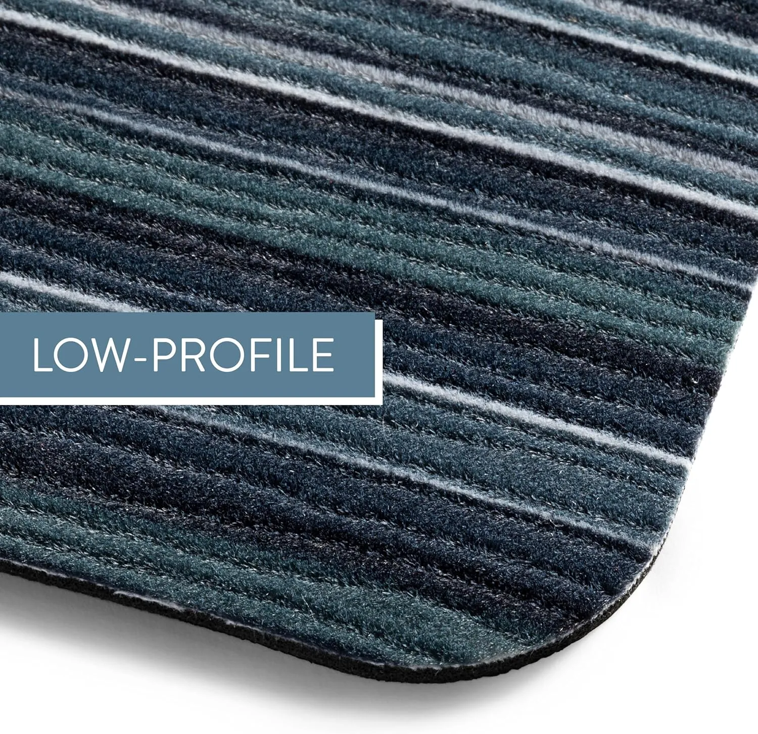 TOWN & COUNTRY BASICS Smooth Step Striped Low Profile Utility Kitchen Mat, Machine Washable, with Non-Slip Backing, Blue/Black, 24"x35"