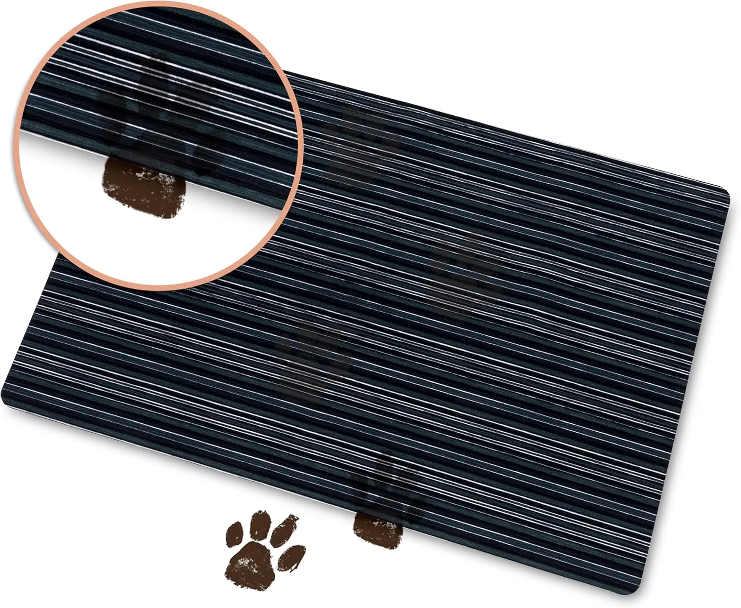 TOWN & COUNTRY BASICS Smooth Step Striped Low Profile Utility Kitchen Mat, Machine Washable, with Non-Slip Backing, Blue/Black, 24"x35"