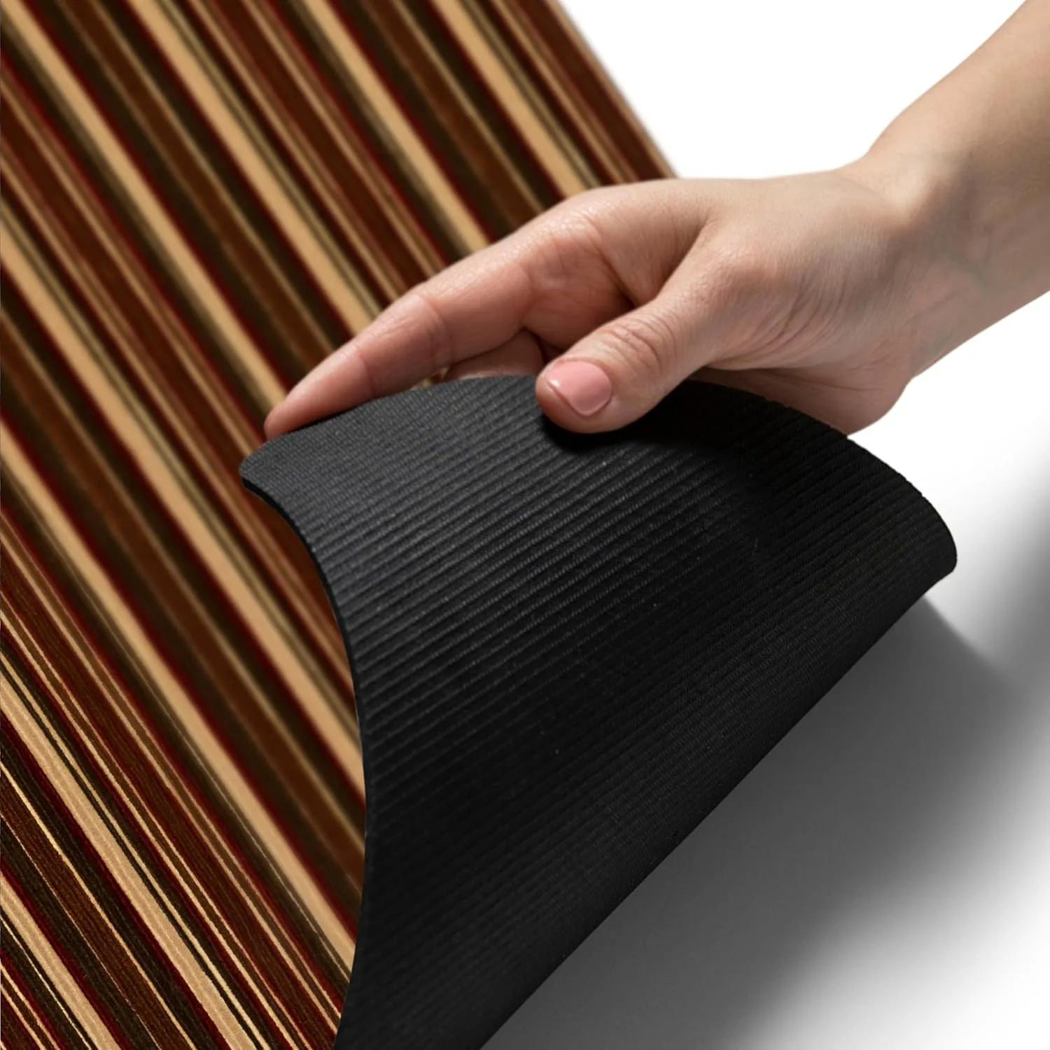 TOWN & COUNTRY BASICS Smooth Step Striped Low Profile Utility Kitchen Mat, Machine Washable, with Non-Slip Backing, Brown/Beige, 24"x35"