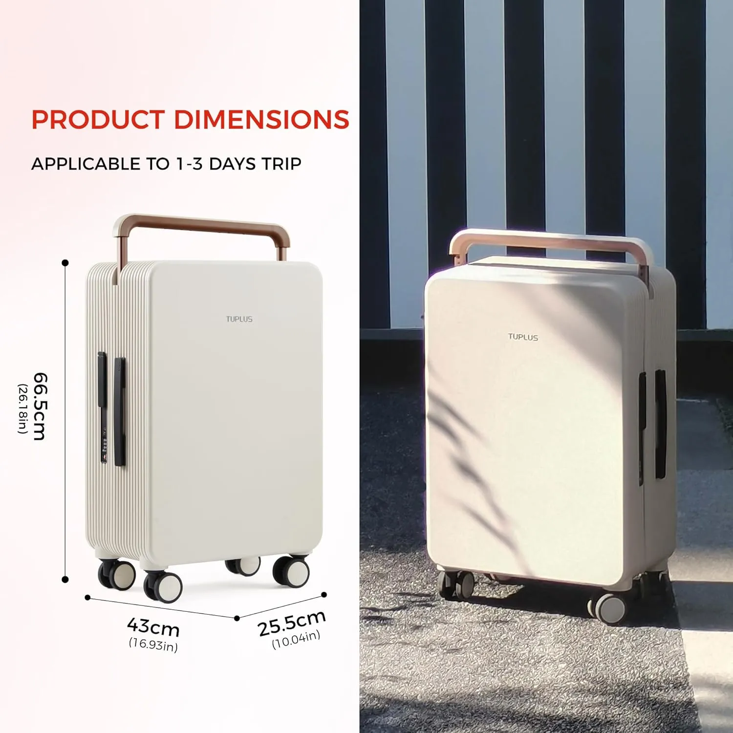 TUPLUS Suitcase ABS Hard Shell Luggage with 4 Spinner Wheels Hold Check in Travel Case, Balance Series
